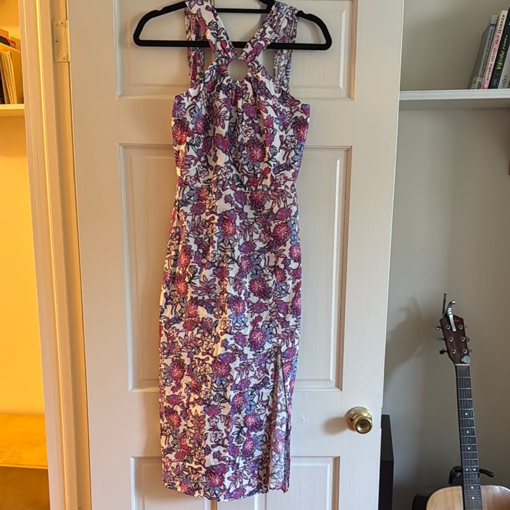 French Connection Purple and White Halter Midi Dress
